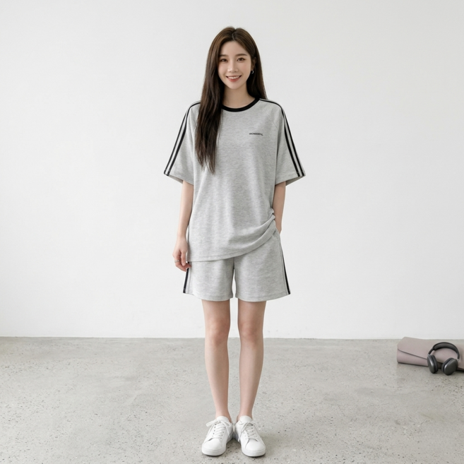스타일닥터 빅사이즈 여성 반팔 반바지 세트 여름 데일리 심플 오버핏 츄리닝 투피스
