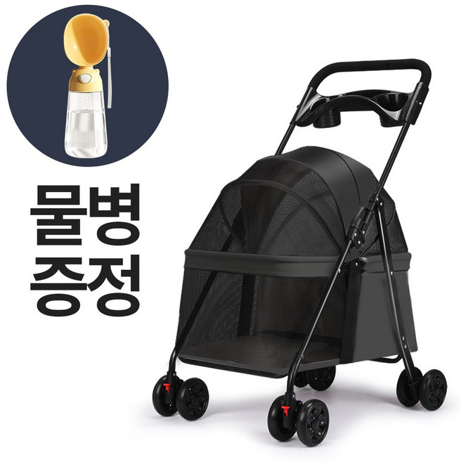 몽글펫 접이식 저상형 강아지 유모차 일체형 개모차, 블랙, 1개