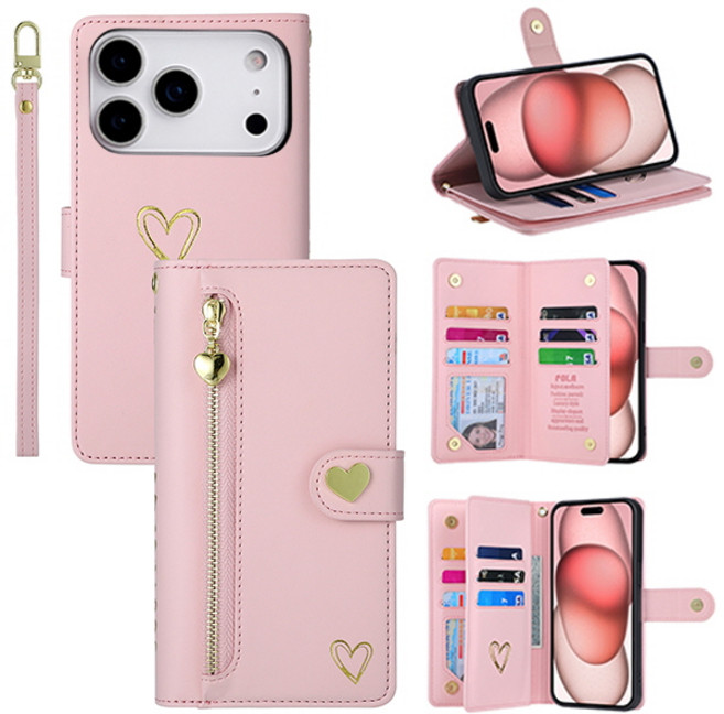 아이폰17 17에어 17프로 17프로맥스 컬러풀 하트 스트랩 가죽 다이어리 카드 수납 지갑 핸드폰케이스