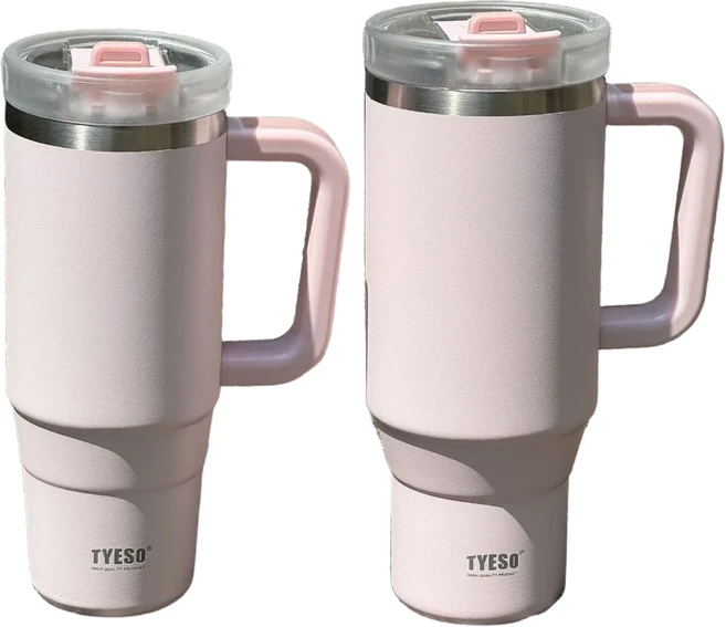 TYESO 대용량 텀블러 스텐 빨대 손잡이 보온 보냉, 연핑크, 1개, 900ml - 쿠팡