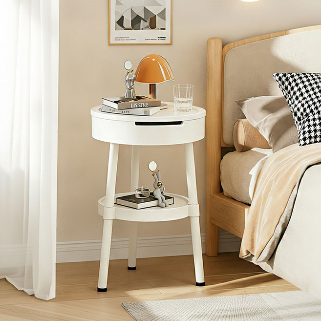 미니 사이드 테이블 협탁 2단 수납 거실 소파 침대 옆 크림 인테리어 테이블, 화이트, 1개
