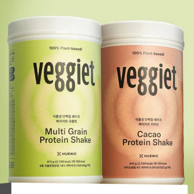 1+1 휴닉 베지어트 식물성 단백질 파우더 쉐이크 완두콩 비건 곡물 카카오 810g 보틀, 2통(36일플랜)_51%할인, 보틀제외(추가할인), 곡물맛+서리태맛 - 쿠팡