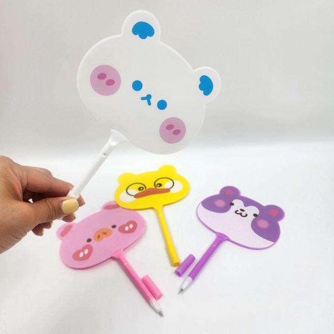 [무료배송/당일배송] 캐릭터 미니 부채 볼펜 애니멀 동물 귀여운 손부채 [엘리빅마켓], 1.애니멀부채볼펜_1개(랜덤), 1개