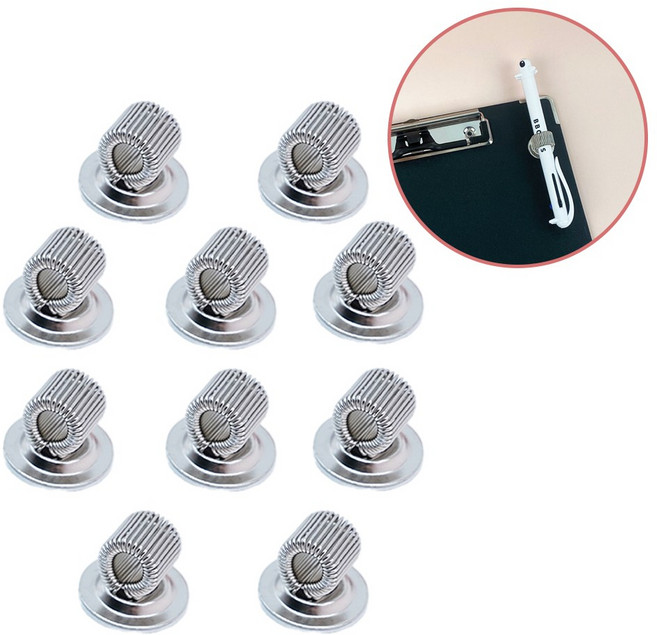 펜고정 펜홀더 펜픽스 부착식 사무실 데스크 책상 정리 볼펜꽂이 수첩 클립보드 10개세트, 1세트, 실버