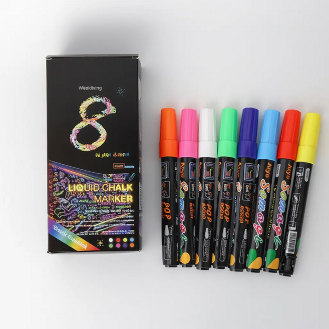위클리빙 블랙보드 액상 분필 마카펜 8색 수성 뚜껑형, 1박스, 혼합