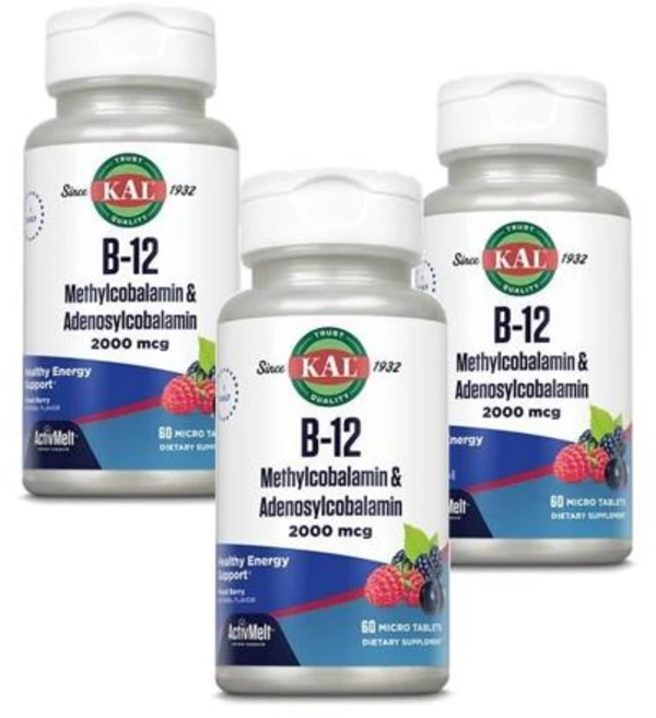 칼 B-12 메틸코발라민 아데노실코발라민 2000mcg KAL B-12 Methylcobalamin Adenosylcobalamin, 3개, 60정 - 쿠팡