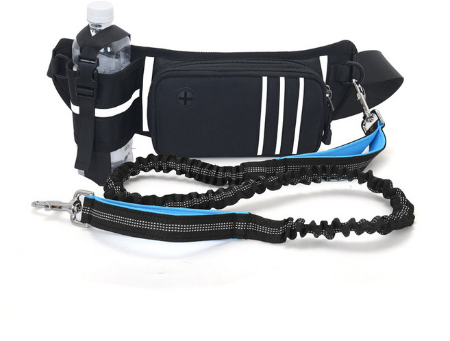 다용도 러닝 스포츠 힙색 반려견 산책 세트 충격흡수 리드줄 배변봉투 증정, 블랙, 1개