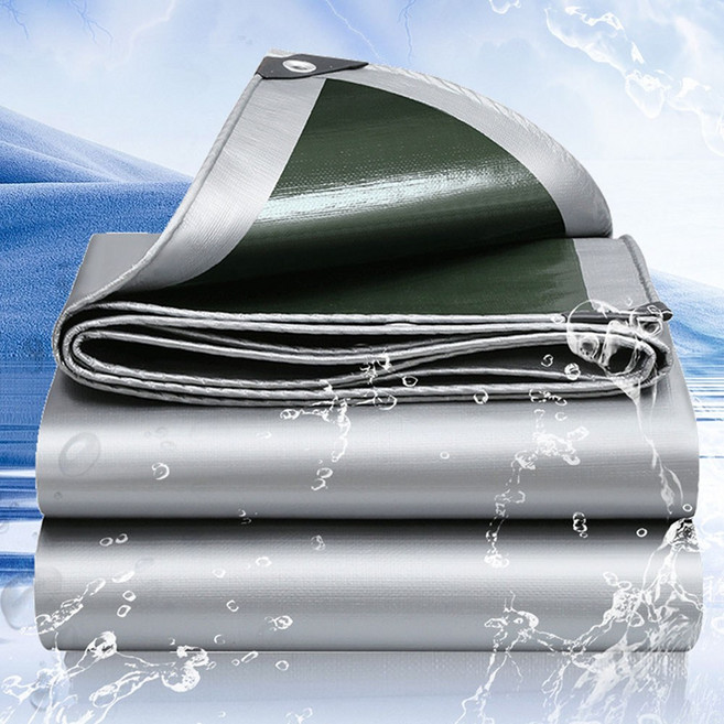 [린시] 두꺼운 다용도 방수포 천막 그라운드시트 자외선 UV차단 방수천 캠핑용 양면코팅 아웃도어 천막 커버 PE 이중코팅그라운드시트, 실버색+녹색