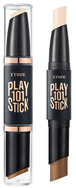 ETUDE Play 101 스틱 컨투어 듀오 - 인텐스 | 쉬운 컨투어링 메이크업을 위한 크리미 쉐이딩 및 하이라이터 듀오 KBEAUTY 뷰티 한국 메이크업 선물용으로 적, Intense