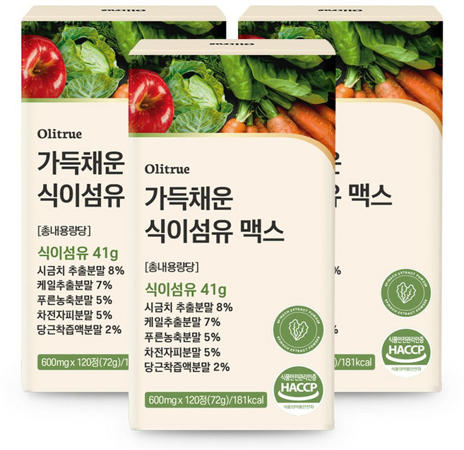 올리트루 가득채운 식이섬유 정 41g, 3개, 120정