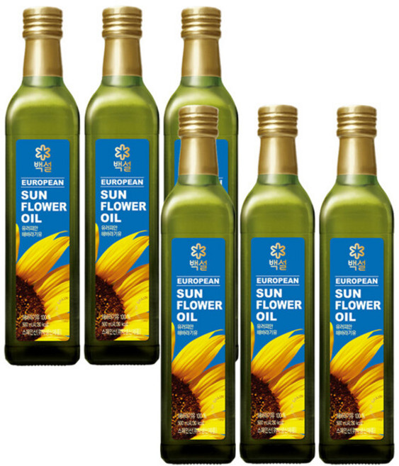 제일제당 백설 유러피안 해바라기유 500ml x6개, 6개