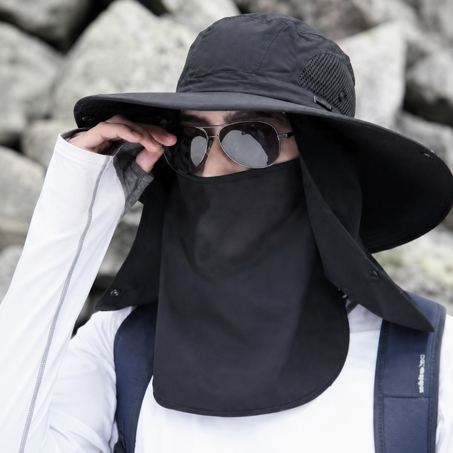 남녀공용 자외선차단 등산모자 4단변신 분리형 넓은 버킷햇 햇빛가리개, 블랙