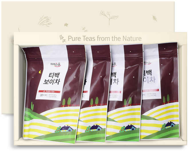 차예마을 퓨어 티백 보이차 4팩 선물세트 [쇼핑백 포함].., 단품, 옵션선택, 30개입