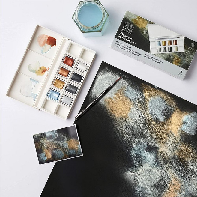 윈저앤뉴튼 코트만 수채물감 고체물감 8색 메탈릭 세트(세필붓포함)