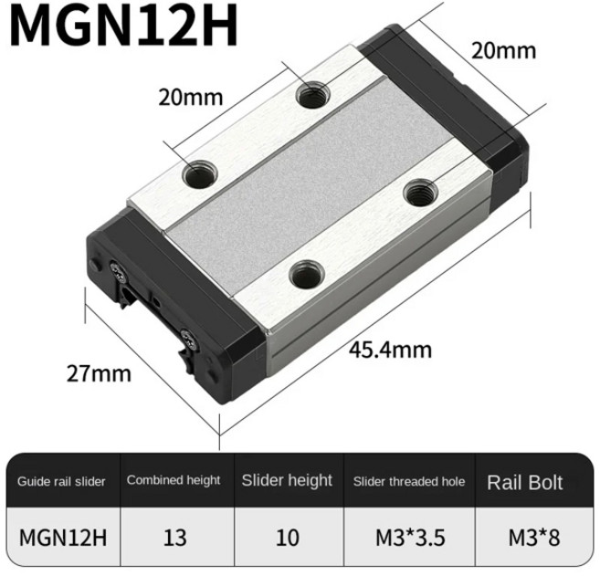 MGN12 12mm 선형 슬라이딩 가이드 레일 풀 블랙 L 50 100 300 500 1200mm DIY 3D 프린터 및 기계용 MGN12H 또는 MGN12C 블록, [08] MGN12H, [35] 215mm