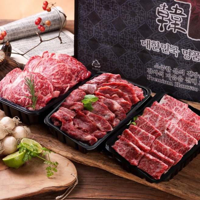 [산들한우] 1등급 구이선물세트 1호 600g등심200g+갈비살200g+특수부위200g, 없음