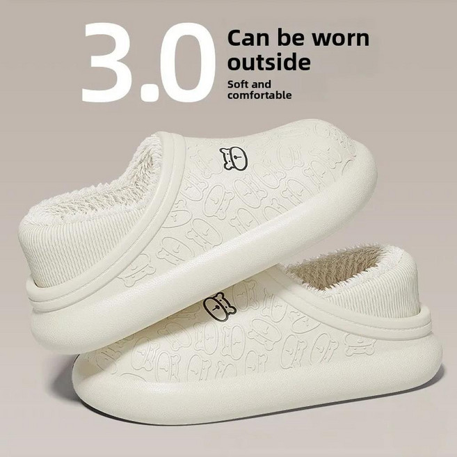 방수 코튼 슬리퍼 겨울 야외 착용 양털 바닥 미끄럼 방지 홈 실내 신발, 18. 미바이 꼬마곰, B. 35-36피트에는 신발 사이즈 36-.., 1개