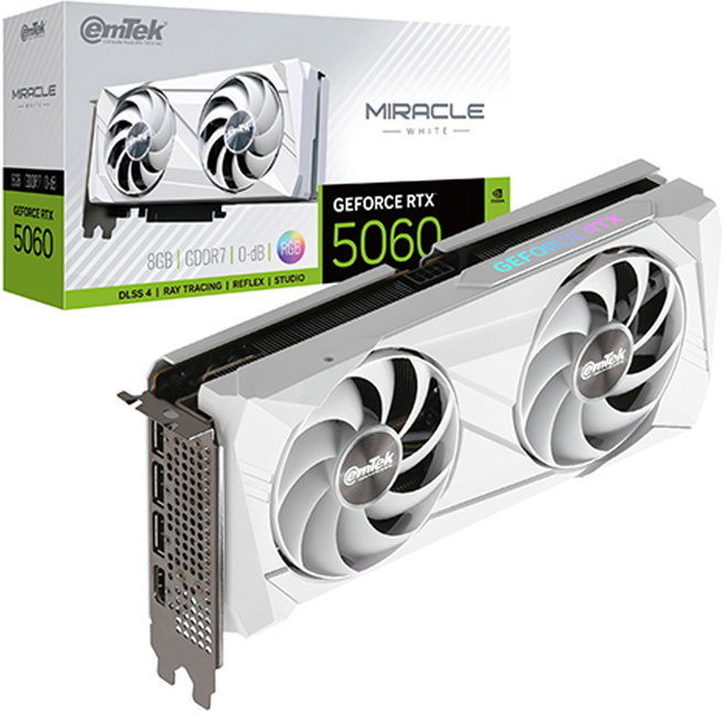 NVIDIA 지포스 RTX 5060 MIRACLE WHITE D7 8GB 이엠텍 그래픽카드 VGA
