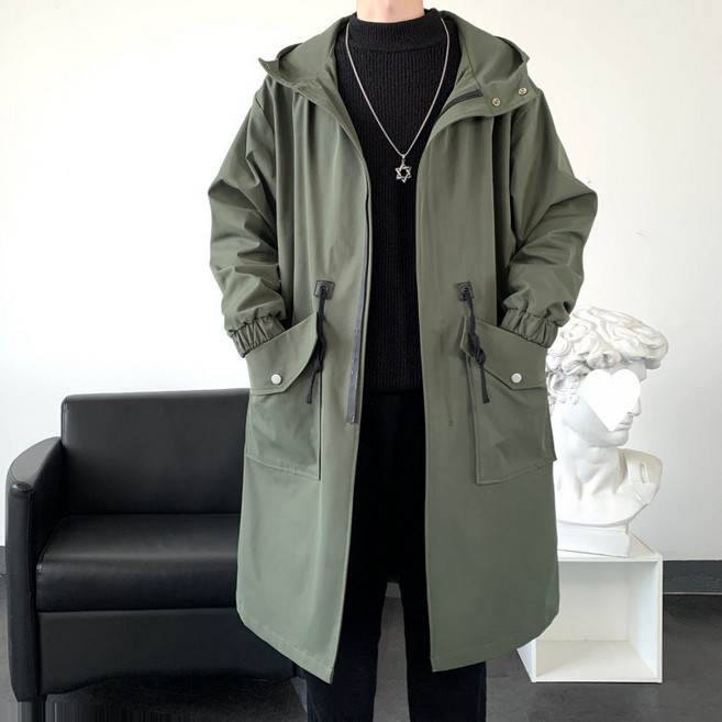 쁘띠꼬모 남자 후드 스트링 집업 포켓 롱야상 캐주얼룩 QXT580232