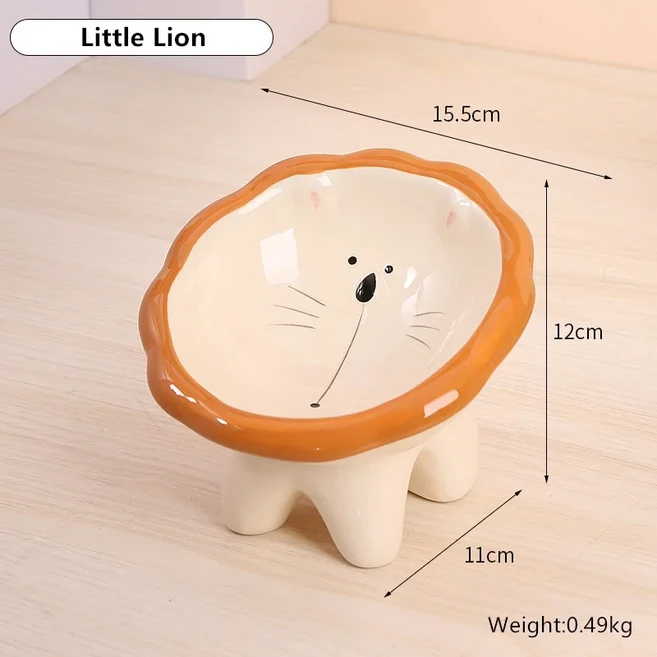 만화 사자 귀여운 애완 동물 그릇 에라믹 높은 발 목 보호 피더 및 음식 용기 고양이 개 신제품, 07 Little Lion, 1개