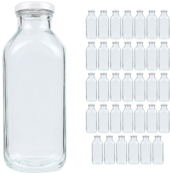 공병상회 사각음료 유리병 시리즈 + 러그캡/화이트, 35개, 500ml