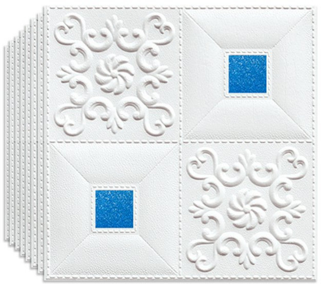 풀바른벽지 셀프 도배 접착식 폼 단열 벽지 작은 조각 3d 입체벽지 35*38.5/35*35cm, 화이트 + 블루 35*35cm, 두께 3mm [5 개]