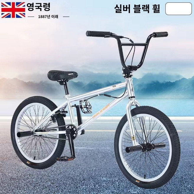 bmx자전거 묘기자전거 20인치 스트리트 곡예 초보자 연습용 경량, 4. 실버휠 360도 회전 핸들바, 1개
