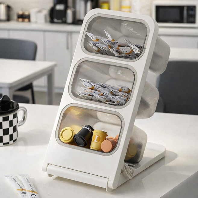 모디홈 티백정리함 다용도 탕비실 커피 수납함, 1개, 그레이화이트