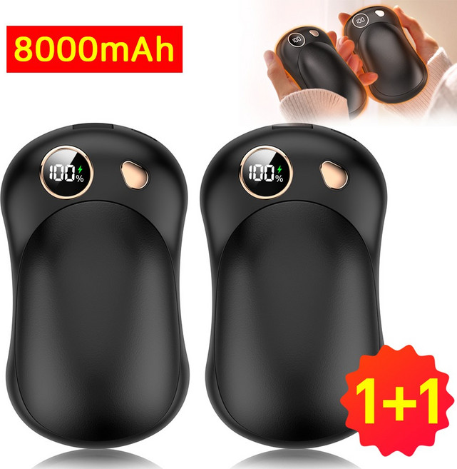 THOUSTA 휴대용 손난로 보조배터리 10000mAh 자석 분리형 충전식 양면발열 핸드워머, 검은색(8000mAh)
