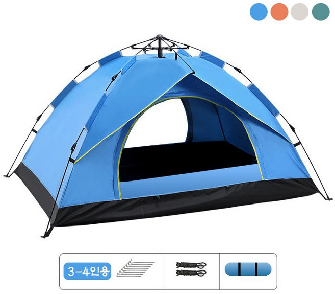 원터치 텐트 방수 캠핑 덴트 휴대용 접이식 초경량 오토 자동텐트 YHY, 3-4인용, 블루