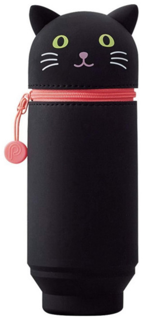 리히트랩 LIHIT LAB 푸니라보 빅사이즈 실리콘 스탠딩 필통 파우치, 1개, 검은고양이