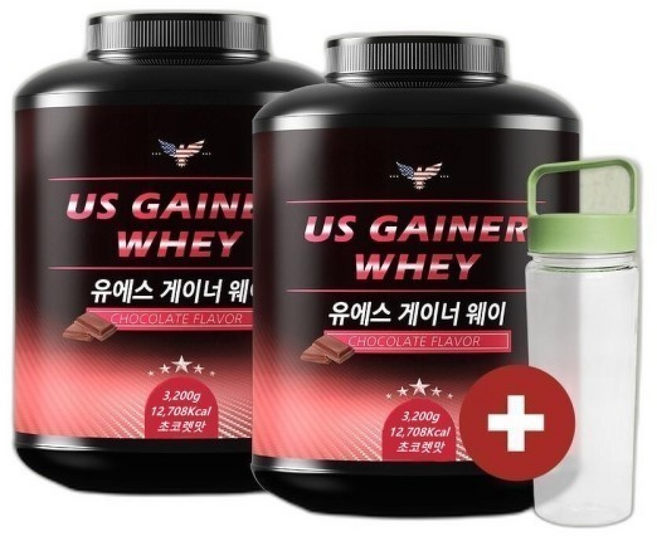 1+1 유에스게이너웨이 프로틴 벌크업 살찌는보충제 탄수화물 초코맛 1시30분이전 당일발송/쉐이크컵, 1개, 3.2kg