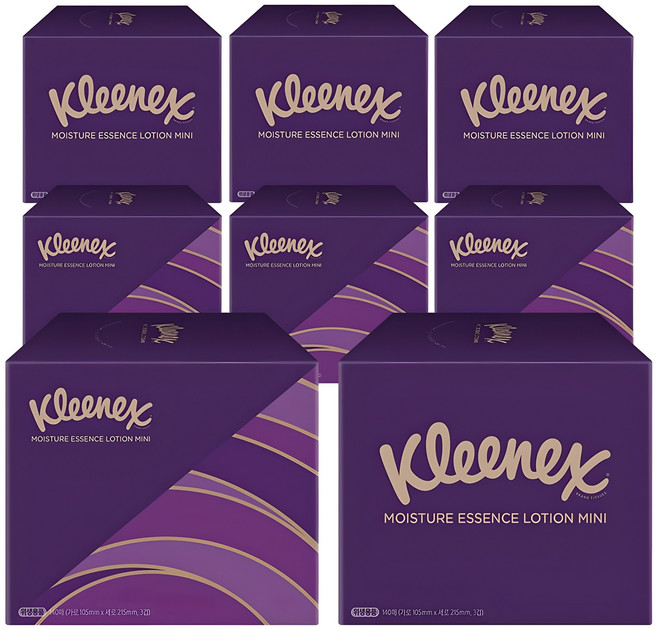 크리넥스 보습 에센스 로션 천연펄프 미니 각티슈 3겹, 140매, 8개