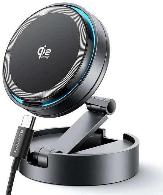 THREEKEY Qi2 인증 MagSafe 자동차 마운트 충전기 라이트 무선 충전기 15W 마그네틱 고속 충전 360° 회전이 가능한 접이식 휴대폰 홀더 아이폰 17-, Gray