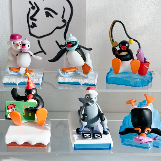 핑구 랜덤 피규어 가챠 fun! fun! Ski 핑구가족, 1개