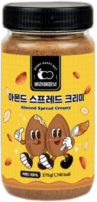베리해피넛 아몬드버터 크리미 100% 아몬드 스프레드 100% 무첨가 무설탕 무가당, 275g, 1개