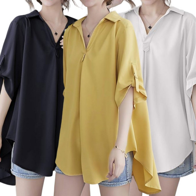 베르슈어 오버핏 쉬폰 롱 반팔 블라우스