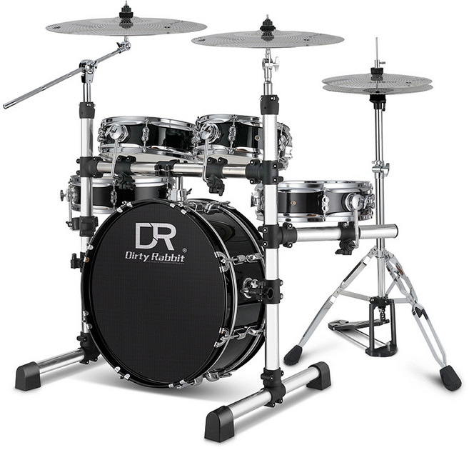 이스턴 코리아 DR 드럼세트 5기통 어쿠스틱 양면 무소음 겸용 연습용 입문용 추천, 1세트, 블랙 무소음 R