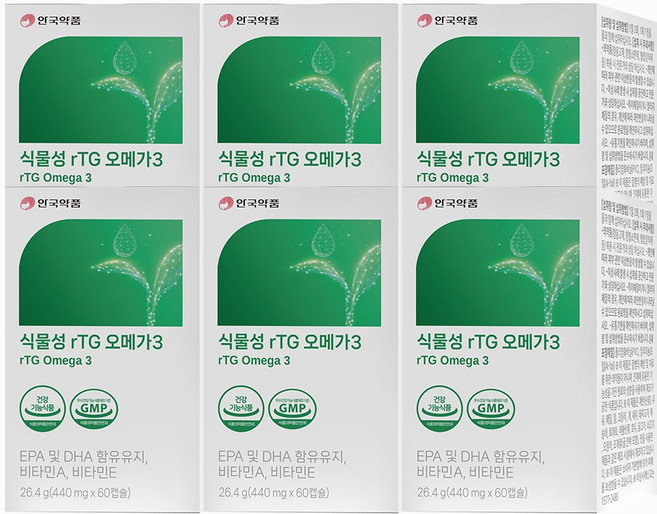 안국약품 초임계 식물성 rTG오메가3 60캡슐 혈행개선 6BOX, 6개, 60정