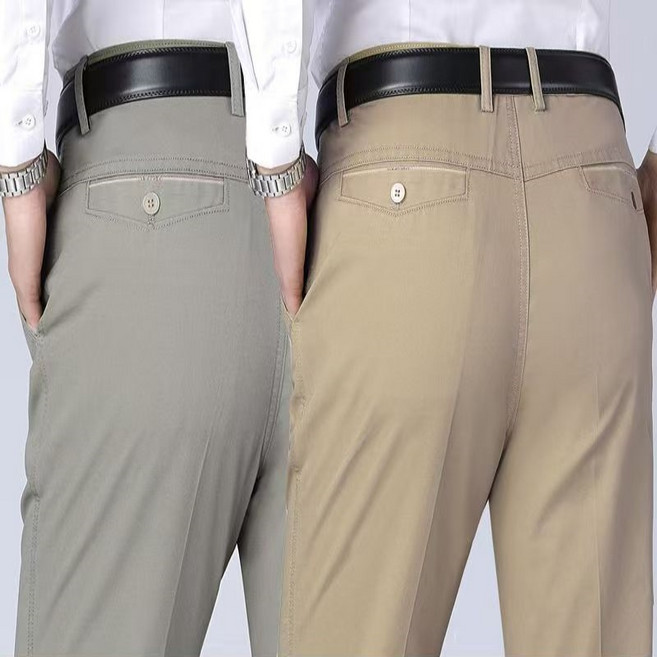 1+1 프리미엄 정장 바지 중년 남성 봄가을 캐주얼 코디 하이웨스트 팬츠 아빠 패션 루즈핏 얇은 순면 바지 LJX