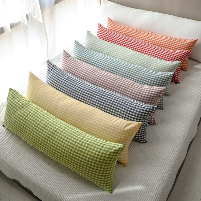 픽셀체크 멜란지 워싱 코튼 사각 바디필로우, 레몬