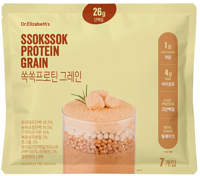 닥터엘리자베스 쏙쏙프로틴 그레인 고단백 저당 식사대용 쉐이크, 7개, 45g