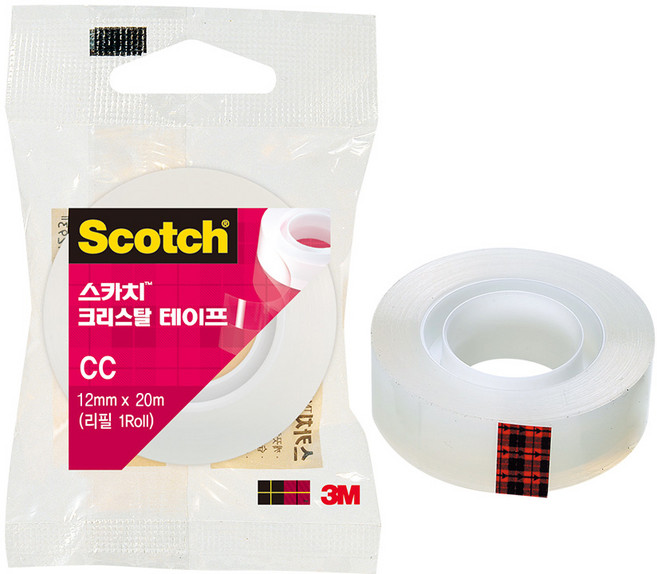 3M 크리스탈 투명 테이프 CC1220R 리필 12mm x 20m OPP 투명 테이프 1인치 코어, 1개