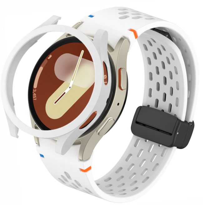 포근루프 갤럭시워치 호환 날개형 스포츠 실리콘 스트랩 타공 디버클 밴드 + PC 케이스, 화이트 + 화이트
