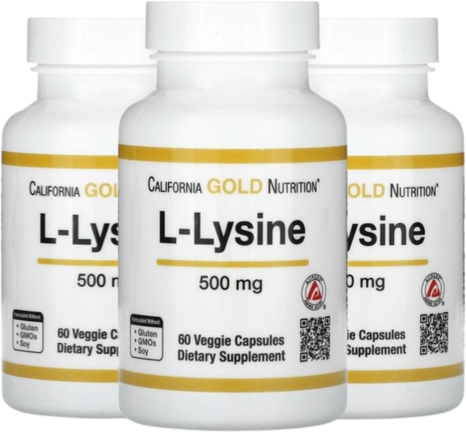 캘리포니아골드뉴트리션 L-라이신 500mg 식물성 캡슐 60정, 3개