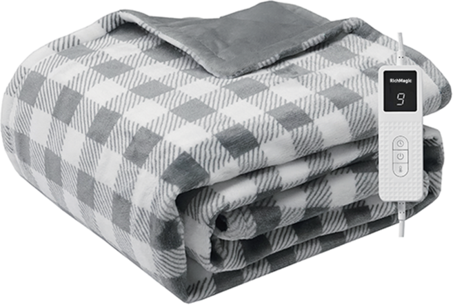 RichMagic 체크 플란넬 전기요 양면 극세사 전기담요 이불 전기매트, 그레이체크