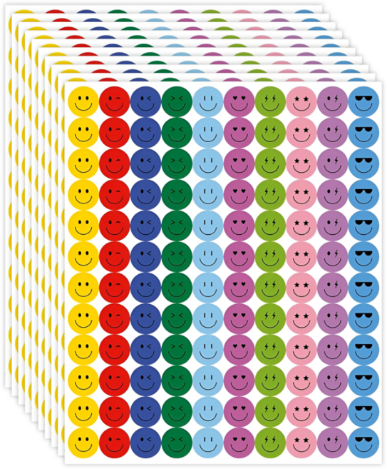 스노벨 1200pcs 스마일 원형 칭찬 스티커, 1세트, 혼합(S285) 1200매