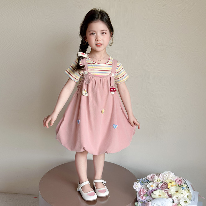 밀크봉봉 여아 어린이 초등학생 버섯 멜빵 스커트 세트