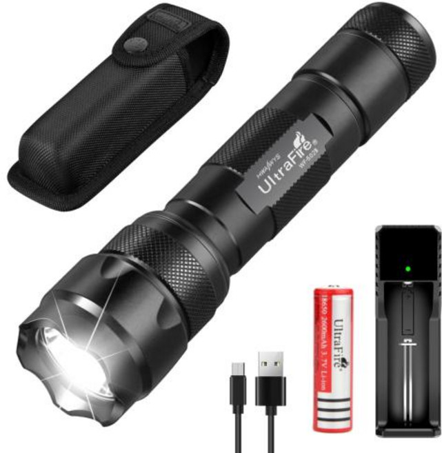 UltraFire WF-502B 강력한 LED 전술 손전등 1000 루멘 높은 전력 Lanterna 충전식 램프 캠핑 토치 플래시 라이트, 3-MODE, 1개