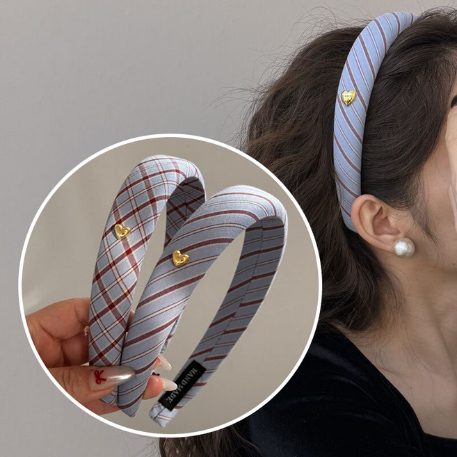 ZMBIRD 귀 안아픈 심플 스트라이프 체크 와이드 헤어밴드 2종세트 H5789